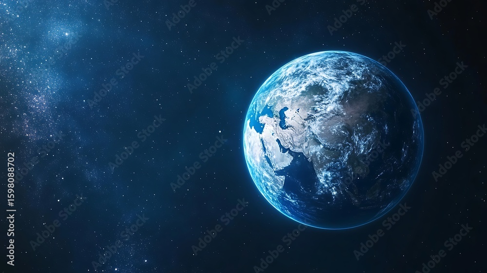 Obraz premium Earth View From Space Showing Continents with a Starry Galaxy Background