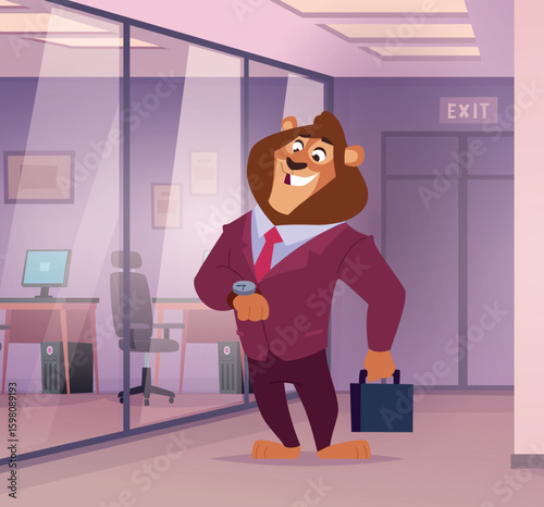 Businessman. lion boss standing in office interior