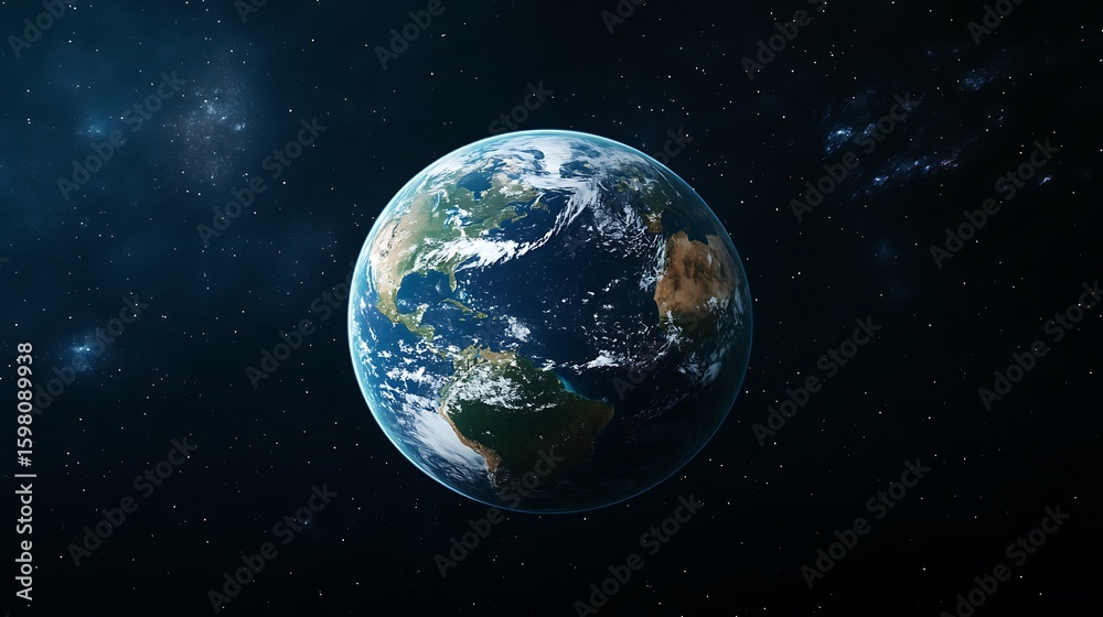 Fototapeta premium Earth From Space with Stars and Galaxy Background View
