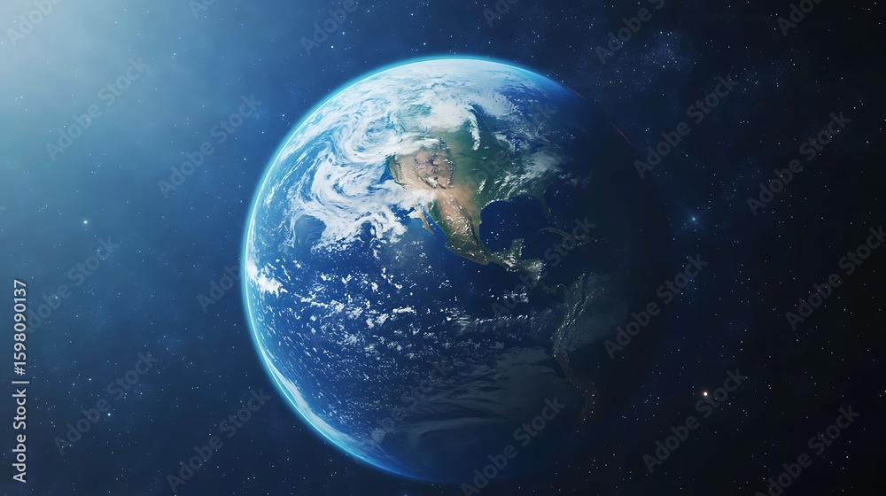 Obraz premium Earth View From Space Showing North America in a Starfield