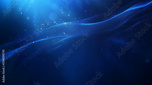Abstract Flowing Light Streaks on Dark Blue Background with Star Particles