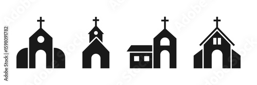 Church Building Icons. Church silhouette. Vector