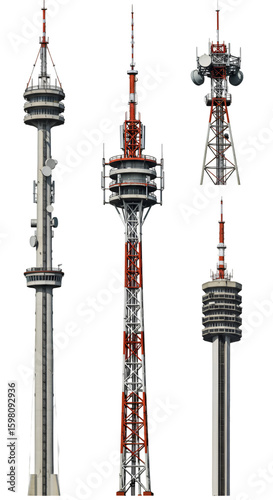 Communication Towers PNG Illustration with Antennas & Technology