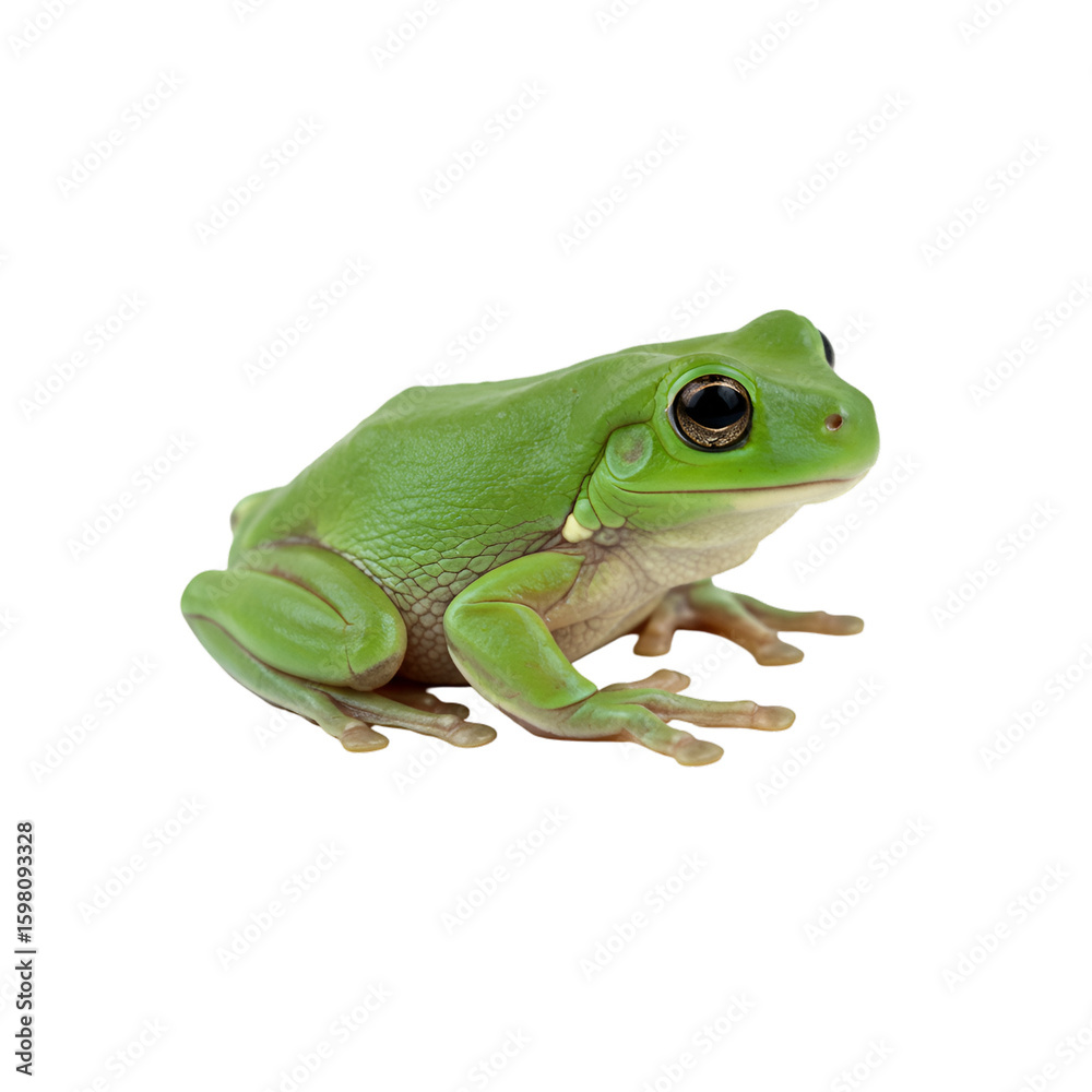 Obraz premium Green Tree Frog on Isolated Black Background