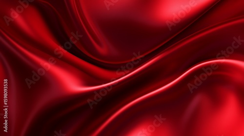 Waving Red Silk Fabric Background with Elegant Drapes and Smooth Texture
