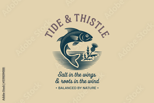 Tide and Thistle Fish Logo Vintage Vector Muted Colors