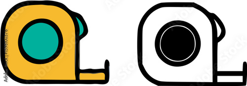 Two simple illustrations of a measuring tape, one colored and one black and white.
