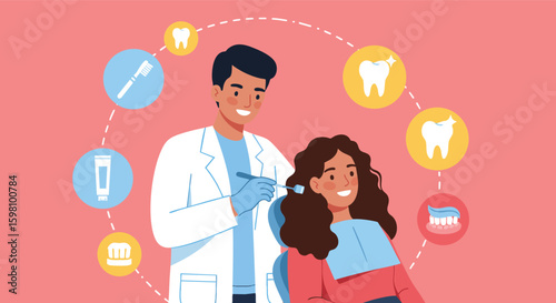 Dentist examines patient teeth during dental care examination in clinic