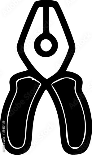 Black and white illustration of pliers with a white outline on a white background.