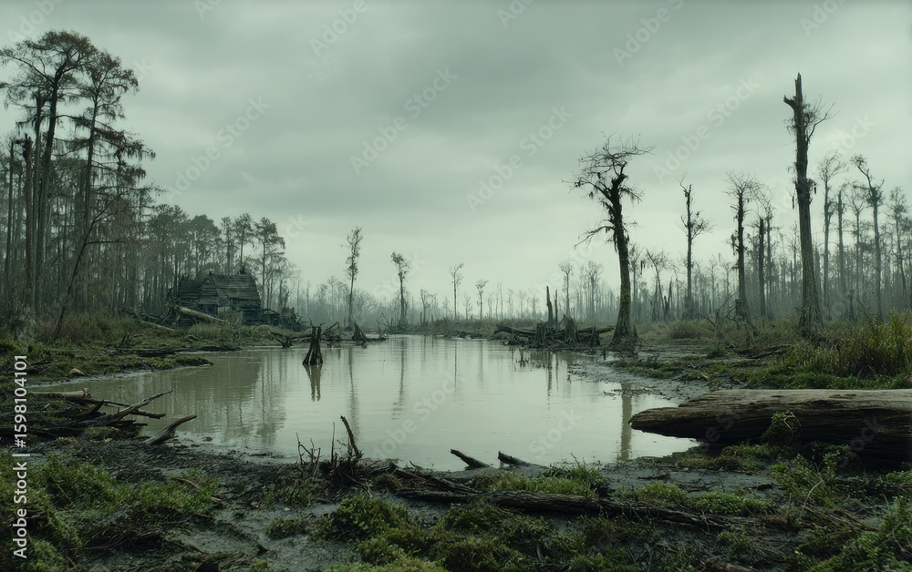 Fototapeta premium Gloomy swamp landscape