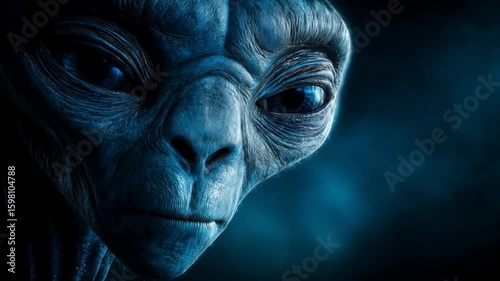 Close up of an alien face. Science fiction creature or monster model design. Concept extraterrestrial entity. Visual effects computer graphics footage.