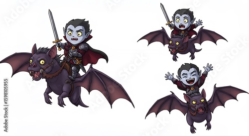 Cartoon vampire figures riding bats