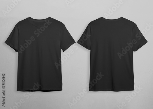 Photos Basic Black Tee: The image presents a front and back view of a plain black t-shirt