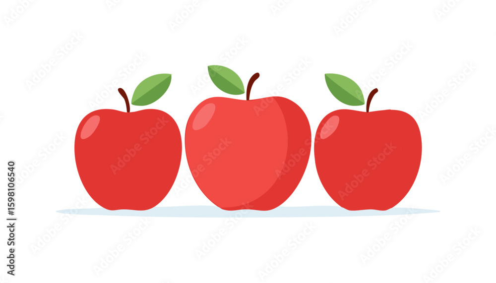 Fototapeta premium Fresh red apples with simple shading and flat design, isolated on clean white.