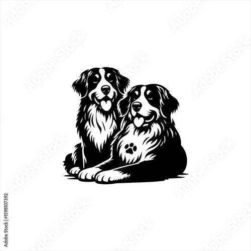 Two bernese mountain dogs sitting together in a graphic illustration