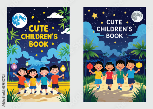  Kids Walking With Lanterns Under Moon And Stars Book Cover