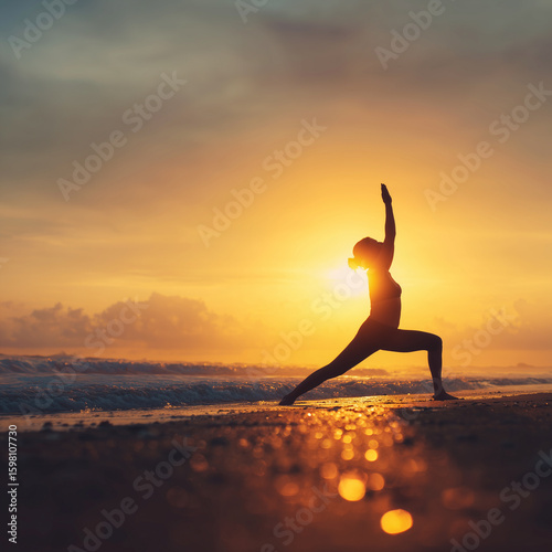 Yoga Practice on Autumn Beach 