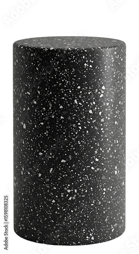 Illustration of a Black Terrazzo Cylinder on Black Background