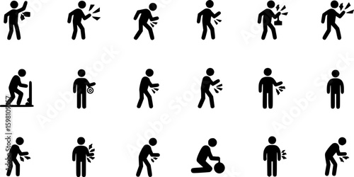 Set  of Man, down, guy, elbow, pain, icon in a collection with other items
set of Man, down, guy, elbow, pain, icon in a collection with other items. on white background