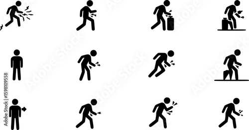 Set  of Man, down, guy, elbow, pain, icon in a collection with other items
set of Man, down, guy, elbow, pain, icon in a collection with other items. on white background
