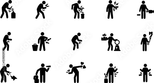 Set  of Man, down, guy, elbow, pain, icon in a collection with other items
set of Man, down, guy, elbow, pain, icon in a collection with other items. on white background
