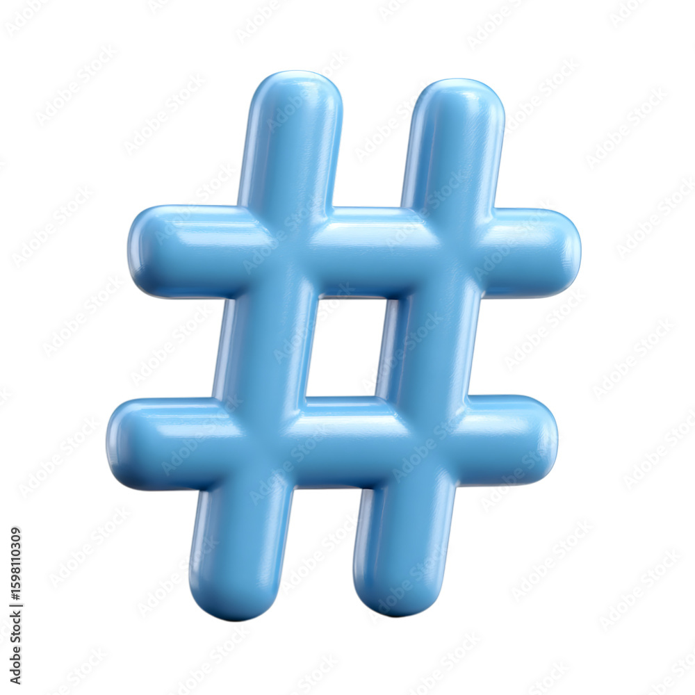 Obraz premium 3d blue hashtag symbol isolated on transparent background