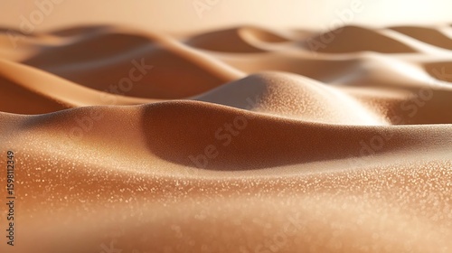 Rolling Sand Dunes Landscape with Warm Light and Shimmering Particles
