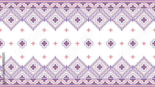 Seamless Indian Tribal Patterns. Vibrant Purple. Mexican, Aztec and Mayan Colors. Vector Set. Ethnic Geometric Print Wallpaper. Unique Folk and National Culture.