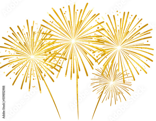 Golden fireworks display isolated on transparent background