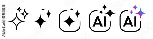 Generate AI icon collection with sparkle trendy style. Machine learning technology, artificial intelligence button for ui ux element, app, website vector