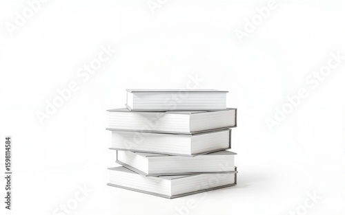 Stack of Blank White Books on White Background. High quality