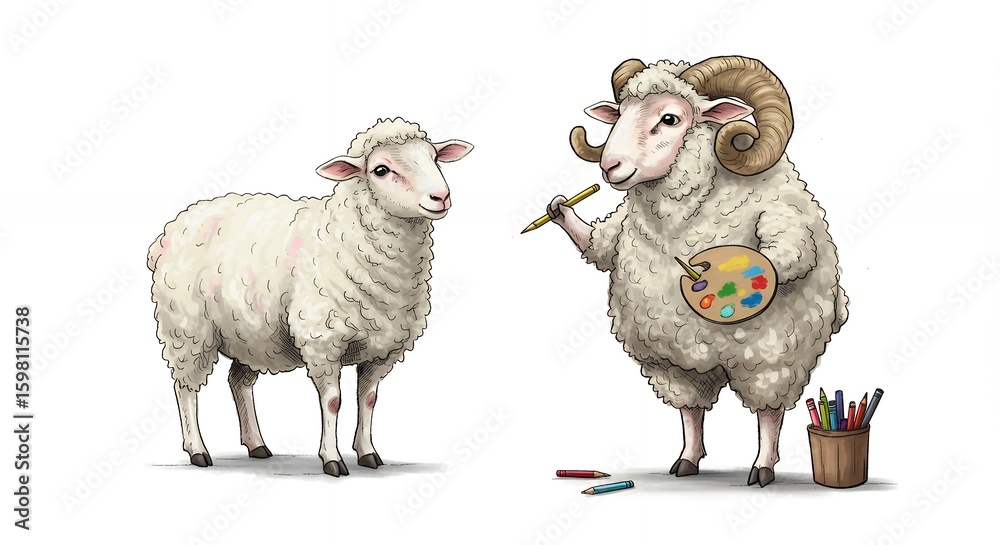 Fototapeta premium Sheep artist painting