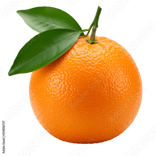 Isolated Photo of a Fresh Orange Fruit with Green Leaves and Stem