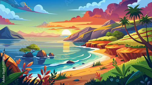 Very beautiful Cannon sunset coast panoramic nature beach landscape