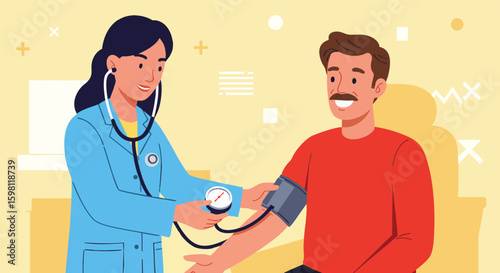 Doctor Measures Patient Blood Pressure Medical Healthcare Checkup Consultation