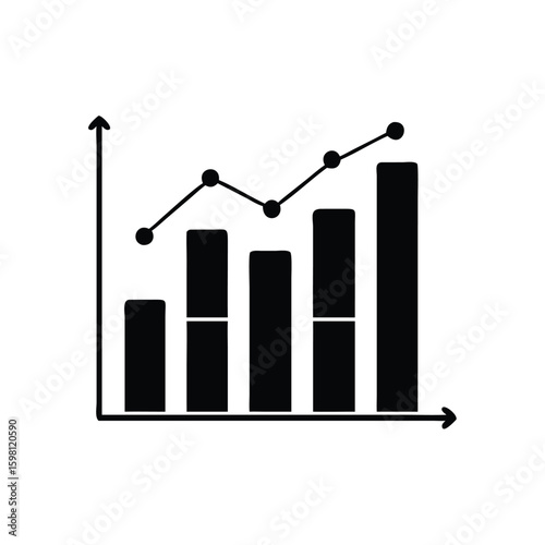 Black bar chart shows increasing trend with a dot graph over a transparent backdrop