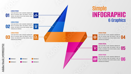 Modern infographic options banner. Best infographics. Six color infographic. Infographic with 6 color circles and items. Six steps infographics. Six data infographic, Information graphic