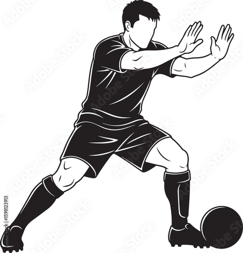  A vector illustration of a male soccer player defending the ball with outstretched arms..