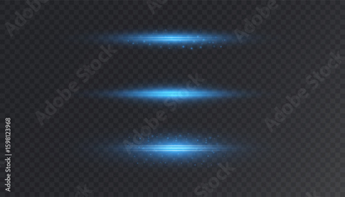 Bright horizontal highlights. Laser beams, horizontal beams of light. Beautiful light bursts PNG. Vector