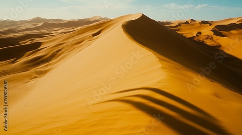 Sand Dune Landscape in Desert with Shadows and Sky Above