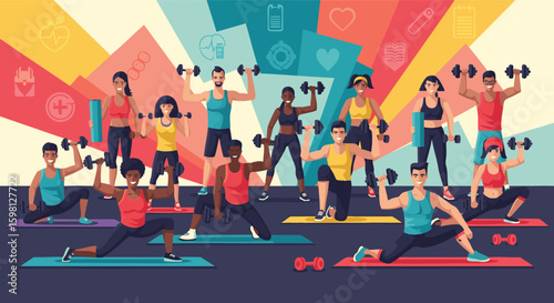 Fitness Exercise Workout Strength Training Group People Gym Sport Healthy