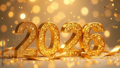 Wallpaper Mural 2026 gold numerals on golden bokeh and confetti background. selective focus Torontodigital.ca