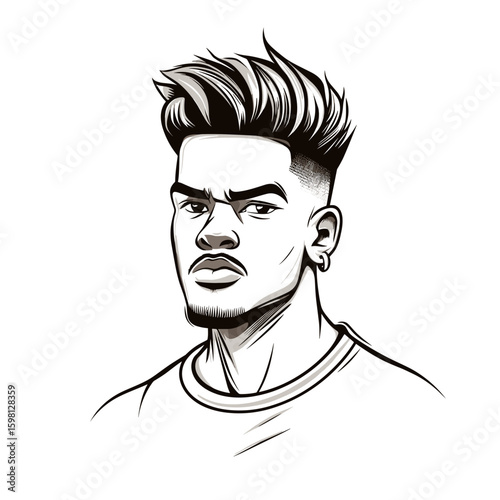 Confident young man serious black and white illustration