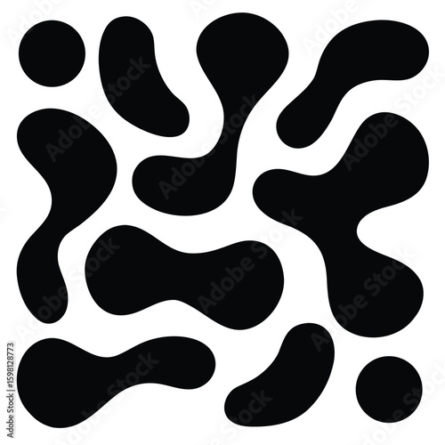 Black organic shapes scattered on a white background abstract pattern blob circle