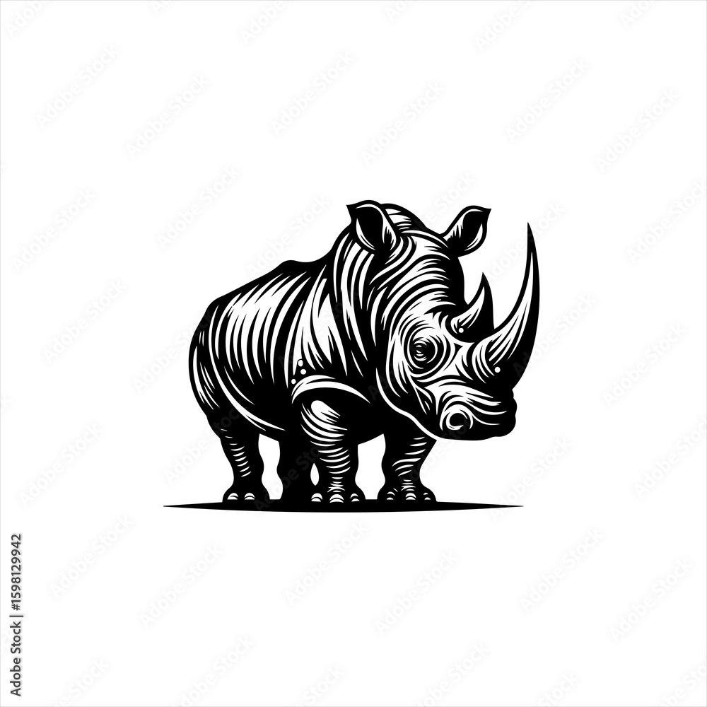 Fototapeta premium Stylized black and white illustration of a rhinoceros