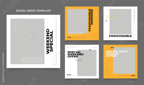 social media template banner blog fashion sale promotion. fully editable instagram and facebook square post frame puzzle organic sale poster. fresh yellow white element shape vector background