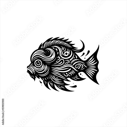 Wallpaper Mural Intricate black and white fish illustration with swirling patterns Torontodigital.ca