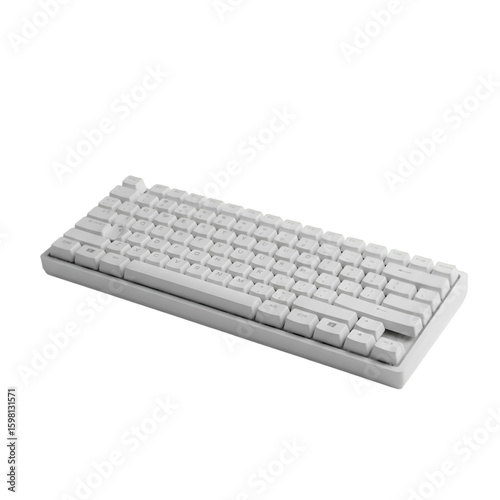 Modern White Compact Keyboard on Black BackgroundPNG Photo