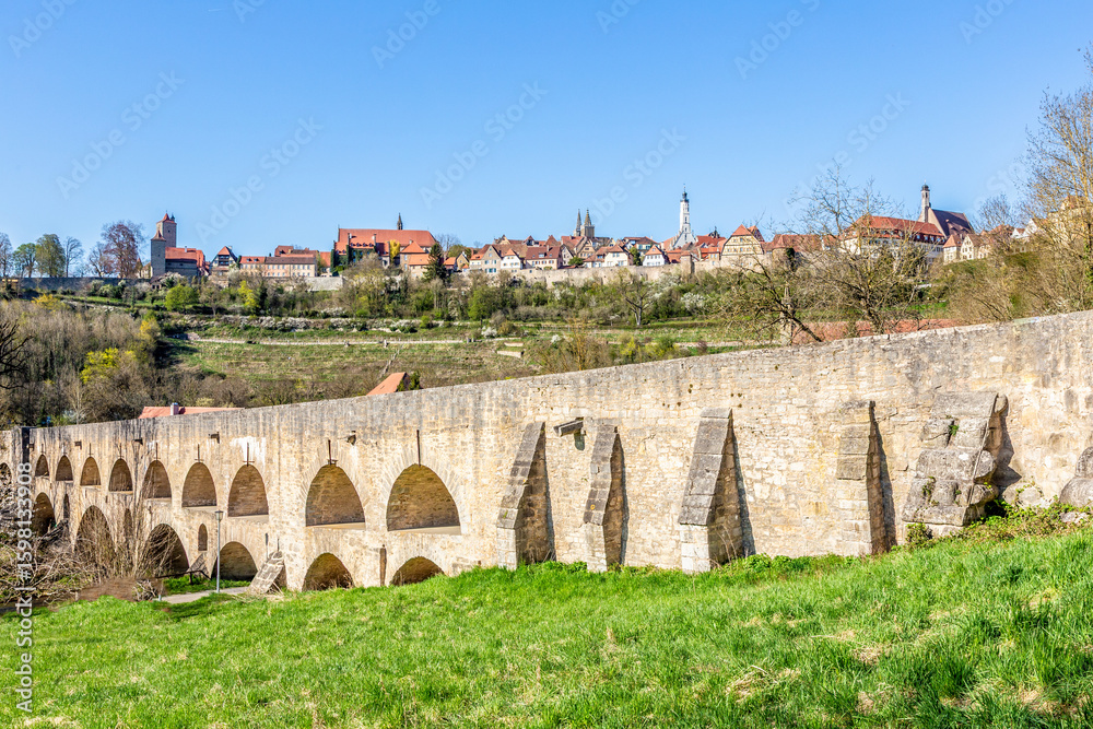 Fototapeta premium view with roman bridge at Rothenburg ob der Tauber, Bavaria, Germany