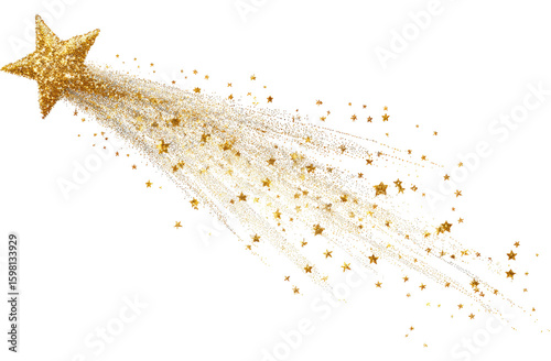 Gold star shooting brightly through the night sky